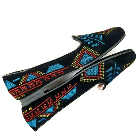 Embroidered Smoking Slipper Flats Boho Aztec Yoki - Picture 5 of 8